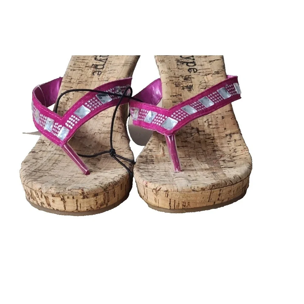 NEW Hype Womens Cork‎ Wedge Sandals Size 8 Pink/Brown 3.25